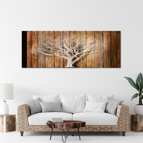 Runa Art Wandbild XXL Baum Abstrakt Wohnzimmer 200 x 80 cm Beige Braun 5 Teilig - Made in Germany - 039955a