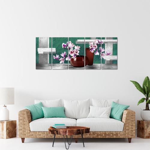 Runa Art Bild Blumen Abstrakt Wandbilder auf Vlies Leinwand 5 Teilig Wanddekoration Wohnzimmer Schlafzimmer 035256b