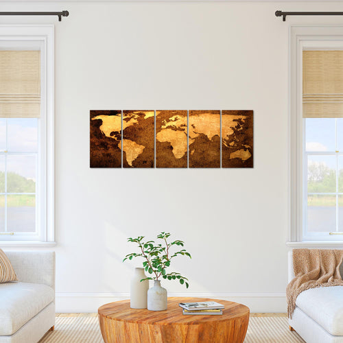 Runa Art Bild Weltkarte Wandbilder auf Vlies Leinwand 5 Teilig Wanddekoration Büro Wohnzimmer 101756a