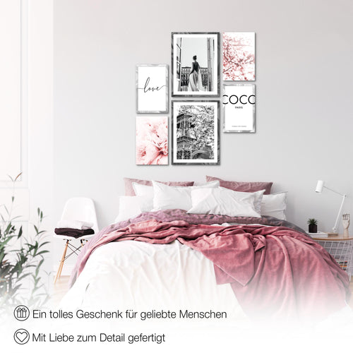 Novart Wandbilder Set Fashion Coco - KEIN EXTRA RAHMEN BENÖTIGT -  Modern Deko  - Wohnzimmer Mädchen Teenager N021763a