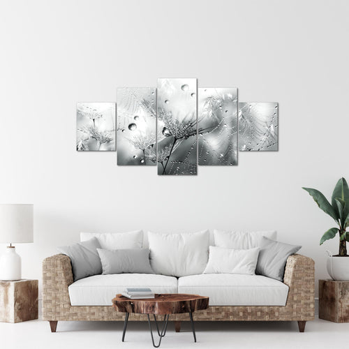 Runa Art Bild Wohnzimmer Schlafzimmer Blumen Pusteblumen 5 Teilig Morgentau Schwarz Weiss Wandbilder auf Vlies Leinwand 043153c