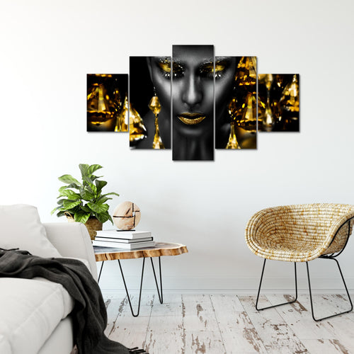 Runa Art Bild Wohnzimmer Schlafzimmer Frau Gesicht Lippen 5 Teilig Kosmetik Fashion Schwarz Gold Wandbilder auf Vlies Leinwand 042153c