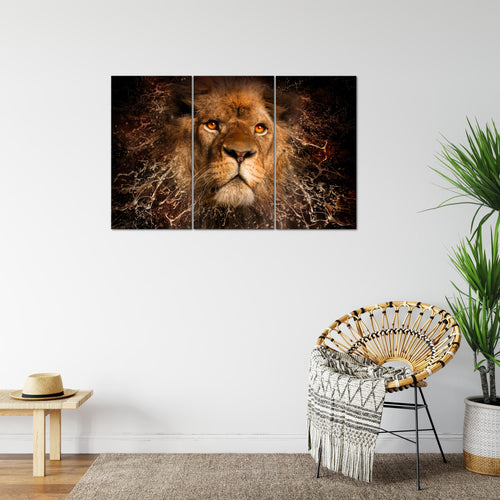 Runa Art Wandbilder Afrika Löwe Bild XXL Wohnzimmer Schlafzimmer Schwarz Gold Abstrakt Tiere 120 x 80 cm 3 Teilig 040731a