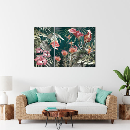 Runa Art Wandbilder Blumen Bild XXL Wohnzimmer Schlafzimmer Grün Bunt Vintage Natur 120 x 80 cm 3 Teilig 043331a