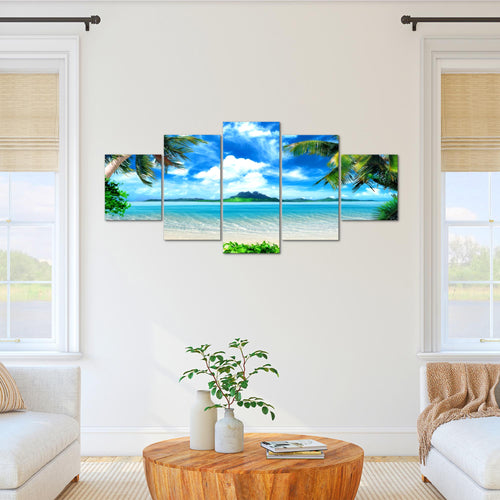 Runa Art - Bilder Landschaft 200 x 100 cm 5 Teilig XXL Wanddekoration Design Strand Himmelblau 603351a