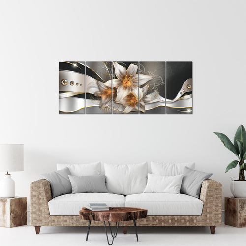 Runa Art Bild Blumen Lilien Wandbilder auf Vlies Leinwand 5 Teilig Wanddekoration Wohnzimmer Schlafzimmer 039656a