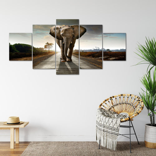 Runa Art - Bilder Afrika Elefant 200 x 100 cm 5 Teilig XXL Wanddekoration Design Braun 042651a