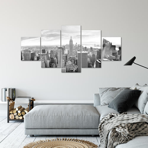 Runa Art - Bilder New York Skyline 200 x 100 cm 5 Teilig XXL Wanddekoration Design Schwarz Weiss 010251c
