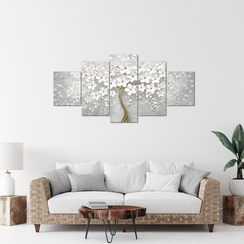 Runa Art Bild Wohnzimmer Schlafzimmer Blumen 5 Teilig Abstrakt Baum Weiss Gold Wandbilder auf Vlies Leinwand 039753a