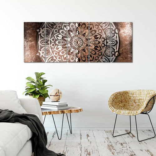Runa Art Wandbild XXL Mandala Abstrakt Wohnzimmer Schlafzimmer 200 x 80 cm Beige Braun 5 Teilig - Made in Germany - 040155c