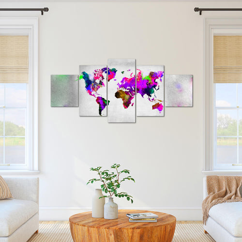 Runa Art - Bilder Weltkarte 200 x 100 cm 5 Teilig XXL Wanddekoration Design Bunt 108851c