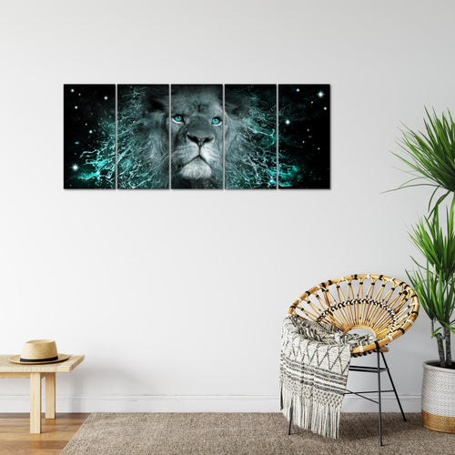 Runa Art Bild Afrika Löwe Wandbilder auf Vlies Leinwand 5 Teilig Wanddekoration Wohnzimmer Schlafzimmer 040756b