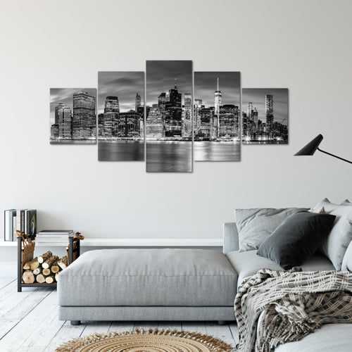 Runa Art - Bilder New York City 200 x 100 cm 5 Teilig XXL Wanddekoration Design Schwarz Weiss 010051b