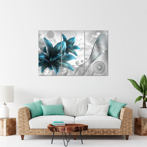 Runa Art Wandbilder Blumen Lilien Bild XXL Wohnzimmer Schlafzimmer Grau Blau Abstrakt 120 x 80 cm 3 Teilig 036831c