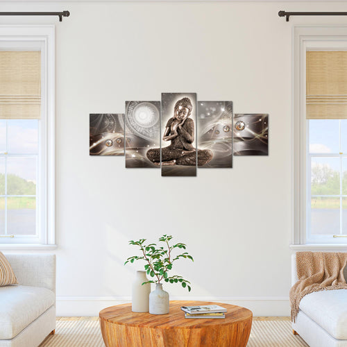 Runa Art Bild Wohnzimmer Schlafzimmer Buddha Zen 5 Teilig Feng Shui Braun Wandbilder auf Vlies Leinwand 041653a