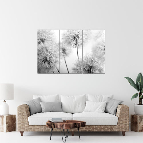 Runa Art Wandbilder Blumen Pusteblumen Bild XXL Wohnzimmer Schlafzimmer Schwarz Weiss Natur 120 x 80 cm 3 Teilig 042031c
