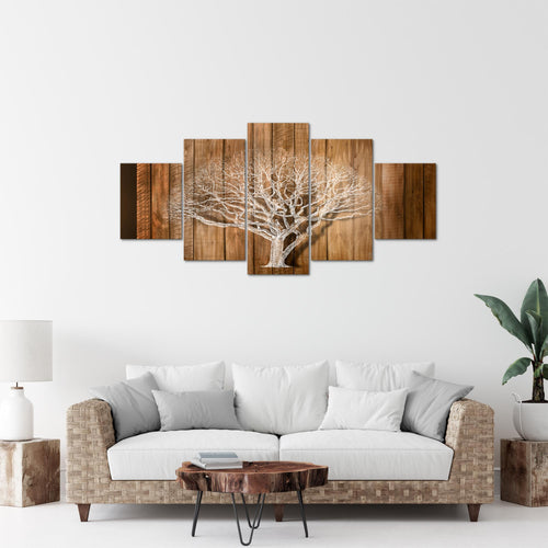 Runa Art Bild Wohnzimmer Baum Abstrakt 5 Teilig Holzmotiv Beige Braun Wandbilder auf Vlies Leinwand 039953a