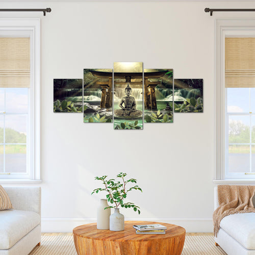 Runa Art - Bilder Feng Shui Buddha 200 x 100 cm 5 Teilig XXL Wanddekoration Design Grün Braun 036451a