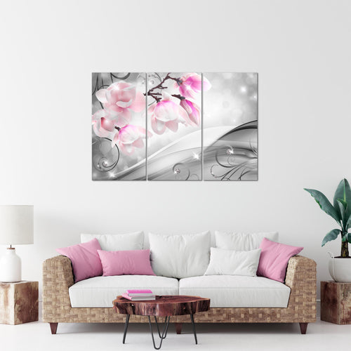 Runa Art Wandbilder Blumen Abstrakt Bild XXL Wohnzimmer Schlafzimmer Grau Rosa 3D Optik 120 x 80 cm 3 Teilig 035331a