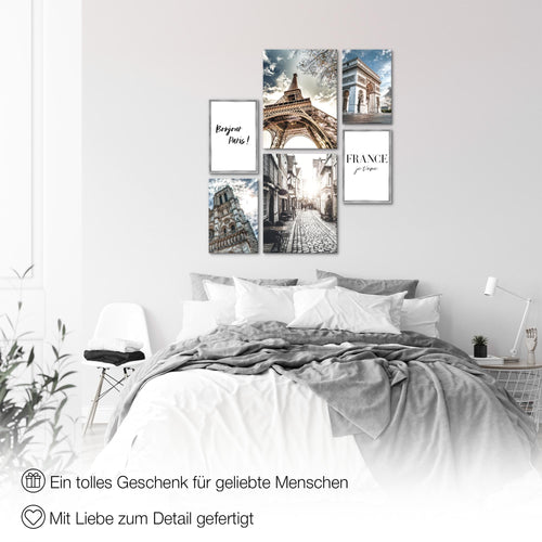 Novart Wandbilder Set Paris France Stadt - KEIN EXTRA RAHMEN BENÖTIGT -  Modern Deko  - Wohnzimmer Schlafzimmer N005163a