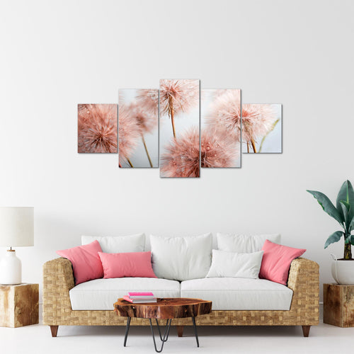 Runa Art Bild Wohnzimmer Schlafzimmer Blumen Pusteblumen 5 Teilig Natur Grau Rosa Wandbilder auf Vlies Leinwand 042053a