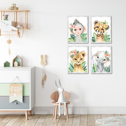 Novart Bilder Tiere Afrika - Fertig Zum Aufhängen - Kein Extra Rahmen benötigt - Wandbilder Set Kinderzimmer Mädchen Junge - N017347b