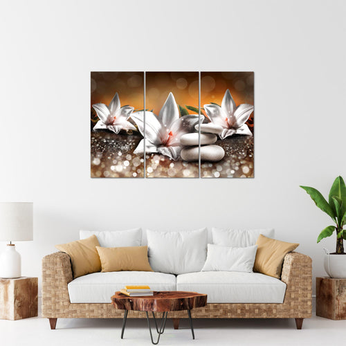 Runa Art Wandbilder Blumen Lilien Bild XXL Wohnzimmer Schlafzimmer Beige Braun Abstrakt 120 x 80 cm 3 Teilig 035831a