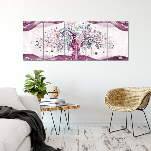Runa Art Wandbild XXL Gustav Klimt Baum des Lebens Wohnzimmer 200 x 80 cm Rosa 5 Teilig - Made in Germany - 003055c