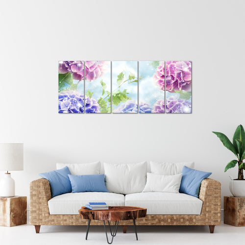 Runa Art Bild Blumen Hortensien Wandbilder auf Vlies Leinwand 5 Teilig Wanddekoration Wohnzimmer Schlafzimmer 017456a