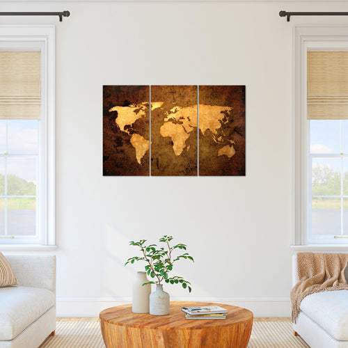 Runa Art Wandbilder Weltkarte Bild XXL Büro Wohnzimmer Gold Vintage Antik 120 x 80 cm 3 Teilig 101731a
