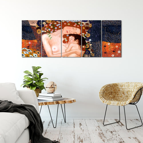 Runa Art Wandbild XXL Gustav Klimt Mutter und Kind Wohnzimmer 200 x 80 cm Braun 5 Teilig - Made in Germany - 700255a