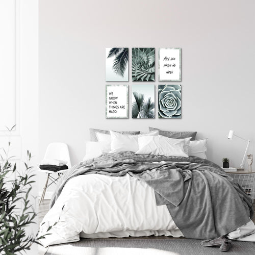 Novart Wandbilder Set Palmen - KOMPLETT AUFHÄNGFERTIG - Made in Germany - Moderne Bilder  Wohnzimmer Schlafzimmer - N015164a