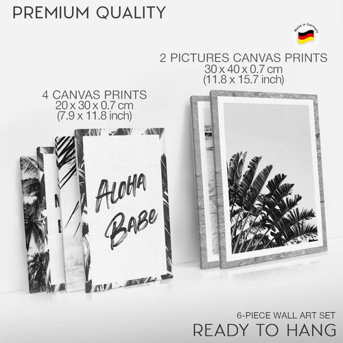 Novart Wandbilder Set Palmen Schwarz Weiss - KEIN EXTRA RAHMEN BENÖTIGT -  Modern Deko  - Wohnzimmer Schlafzimmer N013963a