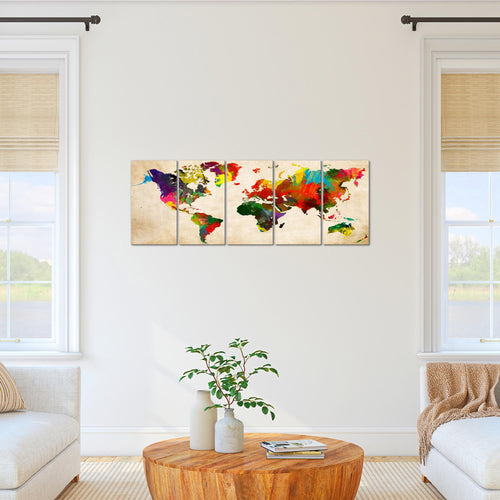 Runa Art Bild Weltkarte Wandbilder auf Vlies Leinwand 5 Teilig Wanddekoration Büro Wohnzimmer 105156a