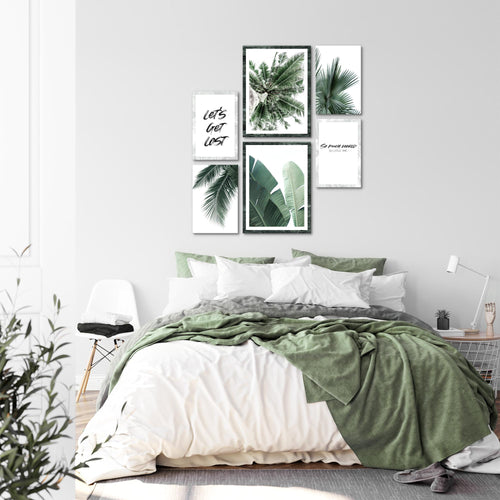 Novart Wandbilder Set Palmen Grün - KEIN EXTRA RAHMEN BENÖTIGT -  Modern Deko  - Wohnzimmer Schlafzimmer N014763a