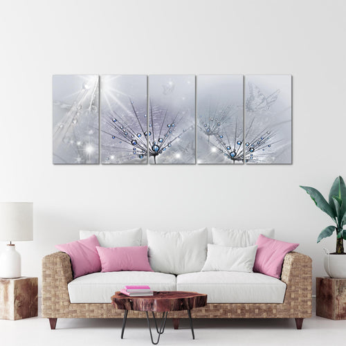 Runa Art Wandbild XXL Pusteblume Wohnzimmer Schlafzimmer 200 x 80 cm Grau 5 Teilig - Made in Germany - 016955b
