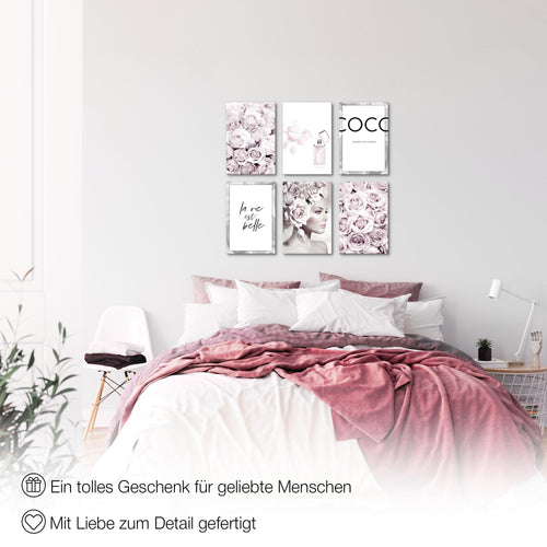 Novart Wandbilder Set Coco Fashion - KOMPLETT AUFHÄNGFERTIG - Made in Germany - Moderne Bilder  Wohnzimmer Mädchen Teenager - N000764a