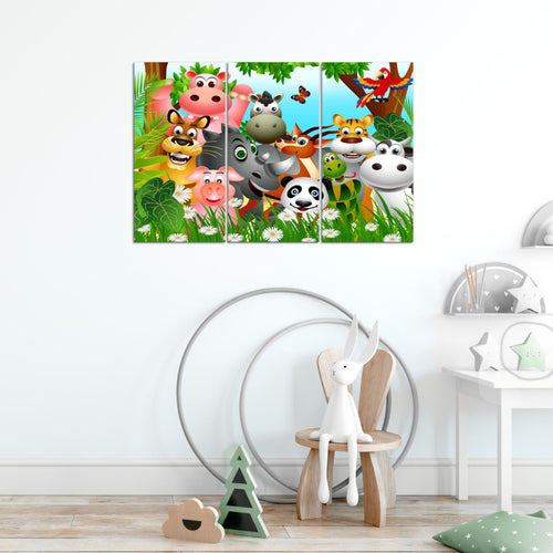 Runa Art Wandbilder Kinderzimmer Waldtiere Bild XXL Babyzimmer Spielzimmer Grün Blau Baby 120 x 80 cm 3 Teilig 014631a