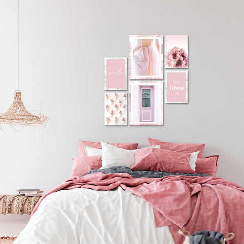 Novart Wandbilder Set Fashion Rosa - KEIN EXTRA RAHMEN BENÖTIGT -  Modern Deko  - Wohnzimmer Mädchen Teenager N020463a