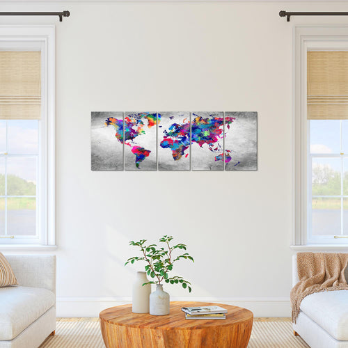 Runa Art Bild Weltkarte Wandbilder auf Vlies Leinwand 5 Teilig Wanddekoration Büro Wohnzimmer 013356b