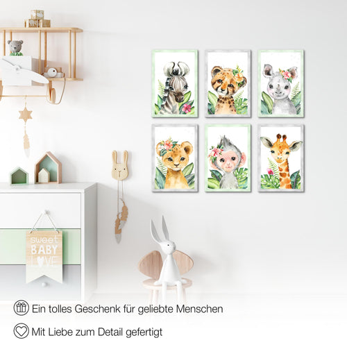 Novart Wandbilder Set Tiere Afrika - KOMPLETT AUFHÄNGFERTIG - Made in Germany - Moderne Bilder  Kinderzimmer Mädchen Junge - N017364a