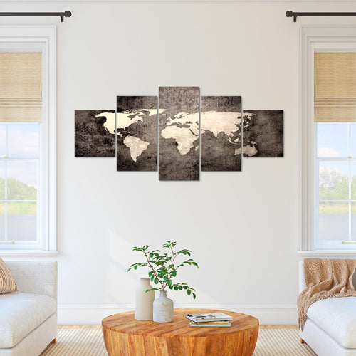 Runa Art - Bilder Weltkarte 200 x 100 cm 5 Teilig XXL Wanddekoration Design Braun 101751c