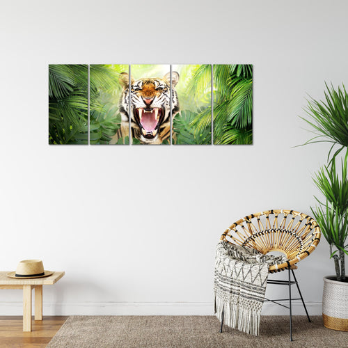 Runa Art Bild Tieger Abstrakt Wandbilder auf Vlies Leinwand 5 Teilig Wanddekoration Wohnzimmer Schlafzimmer 037556a