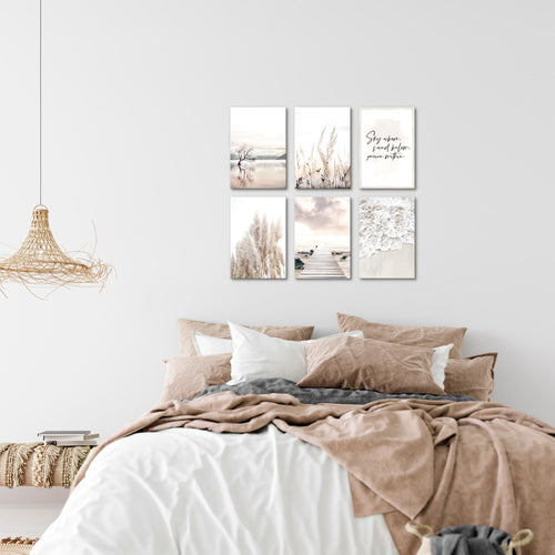 Novart Wandbilder Set Boho Strand - KOMPLETT AUFHÄNGFERTIG - Made in Germany - Moderne Bilder  Wohnzimmer Schlafzimmer - N013464a