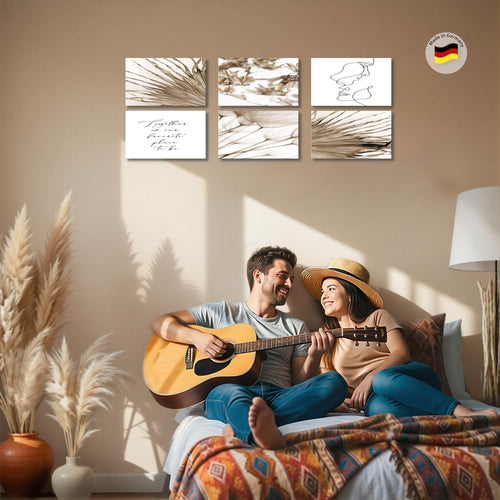 Novart Wandbilder Set Boho Natur - KOMPLETT AUFHÄNGFERTIG - Made in Germany - Moderne Bilder  Wohnzimmer Schlafzimmer - N026964a