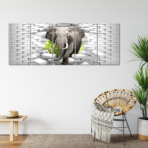 Runa Art Wandbild XXL Elefant Abstrakt Wohnzimmer Schlafzimmer 200 x 80 cm Bunt 5 Teilig - Made in Germany - 037455b