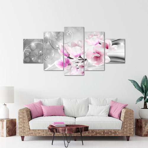 Runa Art - Bilder Blumen Abstrakt 200 x 100 cm 5 Teilig XXL Wanddekoration Design Grau Rosa 035351a