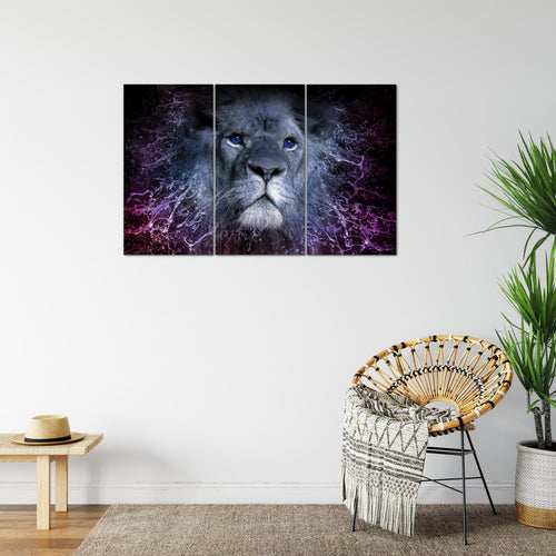 Runa Art Wandbilder Sternzeichen Löwe Bild XXL Wohnzimmer Schlafzimmer Lila Abstrakt Tiere 120 x 80 cm 3 Teilig 040731c