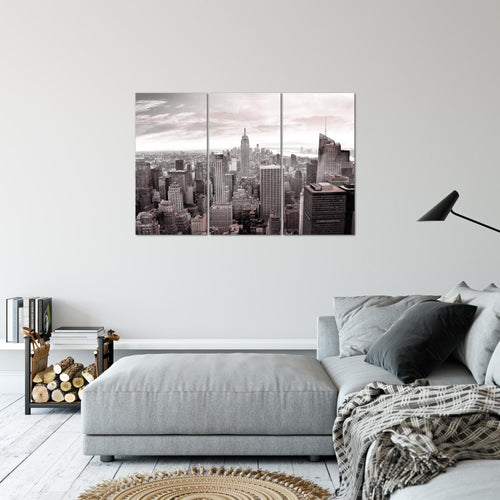 Runa Art Wandbilder New York Bild XXL Wohnzimmer Büro Grau Rosa Skyline 120 x 80 cm 3 Teilig 010231b