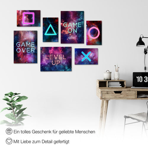 Novart Wandbilder Spielkonsole - KOMPLETT AUFHÄNGFERTIG - Gamer Kinderzimmer Junge Teenager - 7 Moderne Mood-Bilder - N021471a